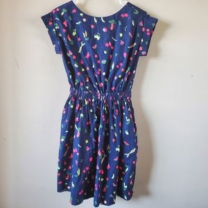 Crewcuts Navy Veggie Print Open Back Dress Size 14